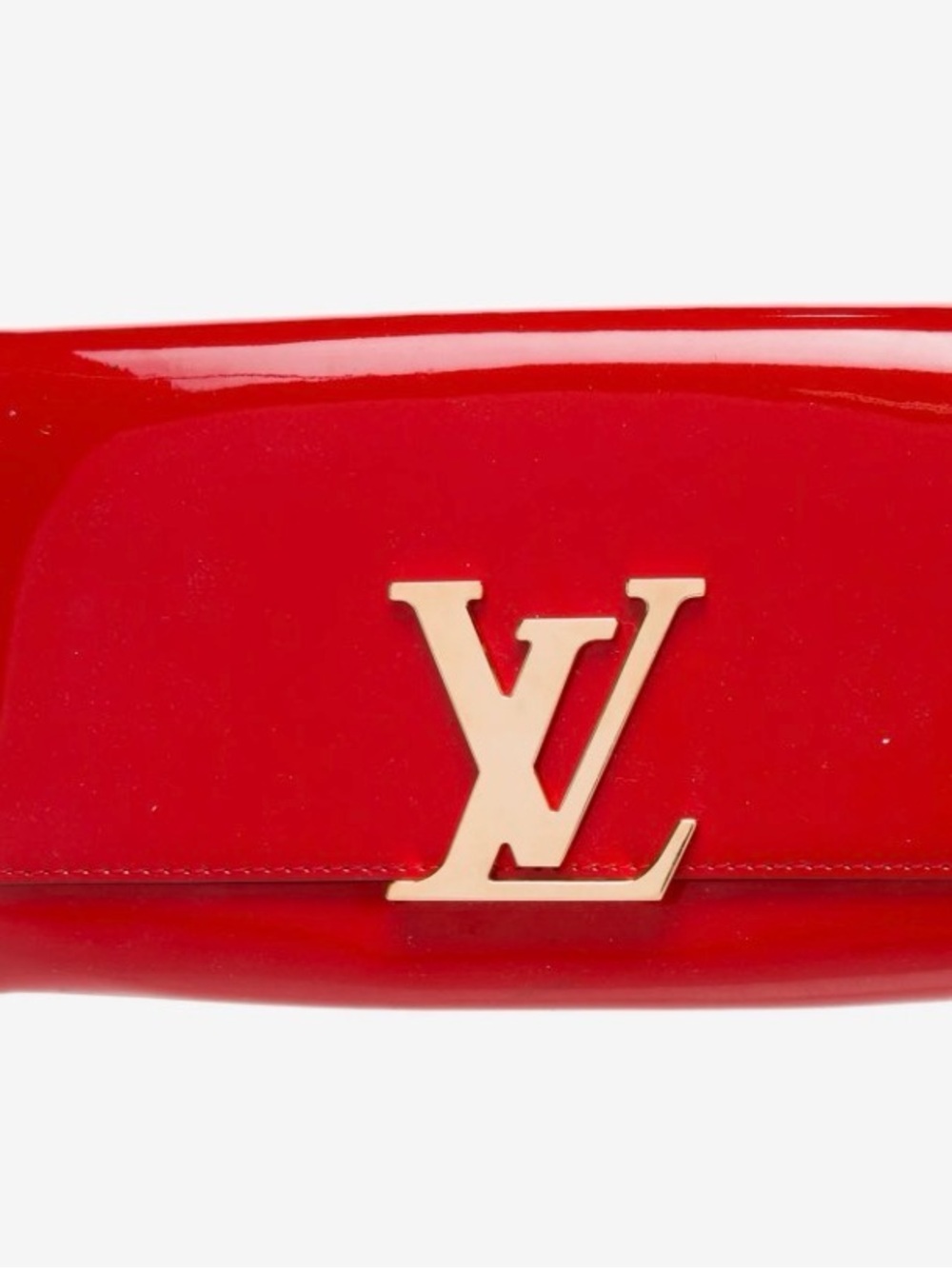 Louis Vuitton Red Patent Clutch with Gold LV Logo